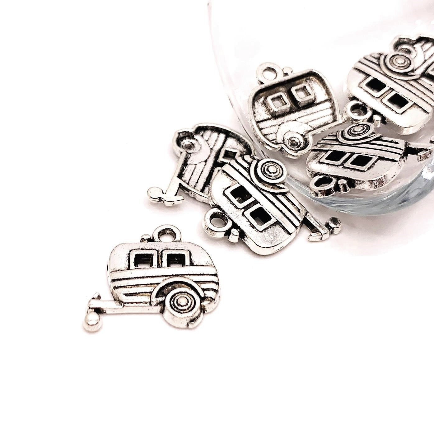 4, 20 or 50 Pieces: Silver Camping Trailer Charms