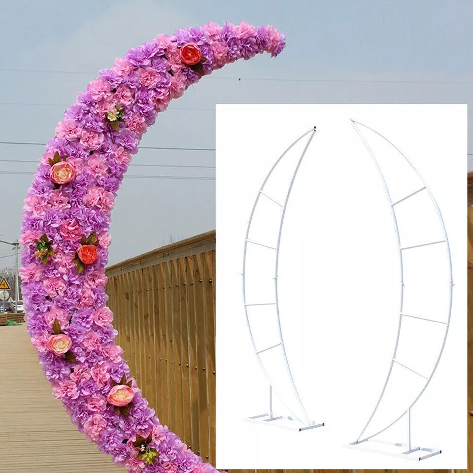2PC 80IN Crescent Moon Wedding Arch Backdrop Stand Flower Rack Party Event Decor