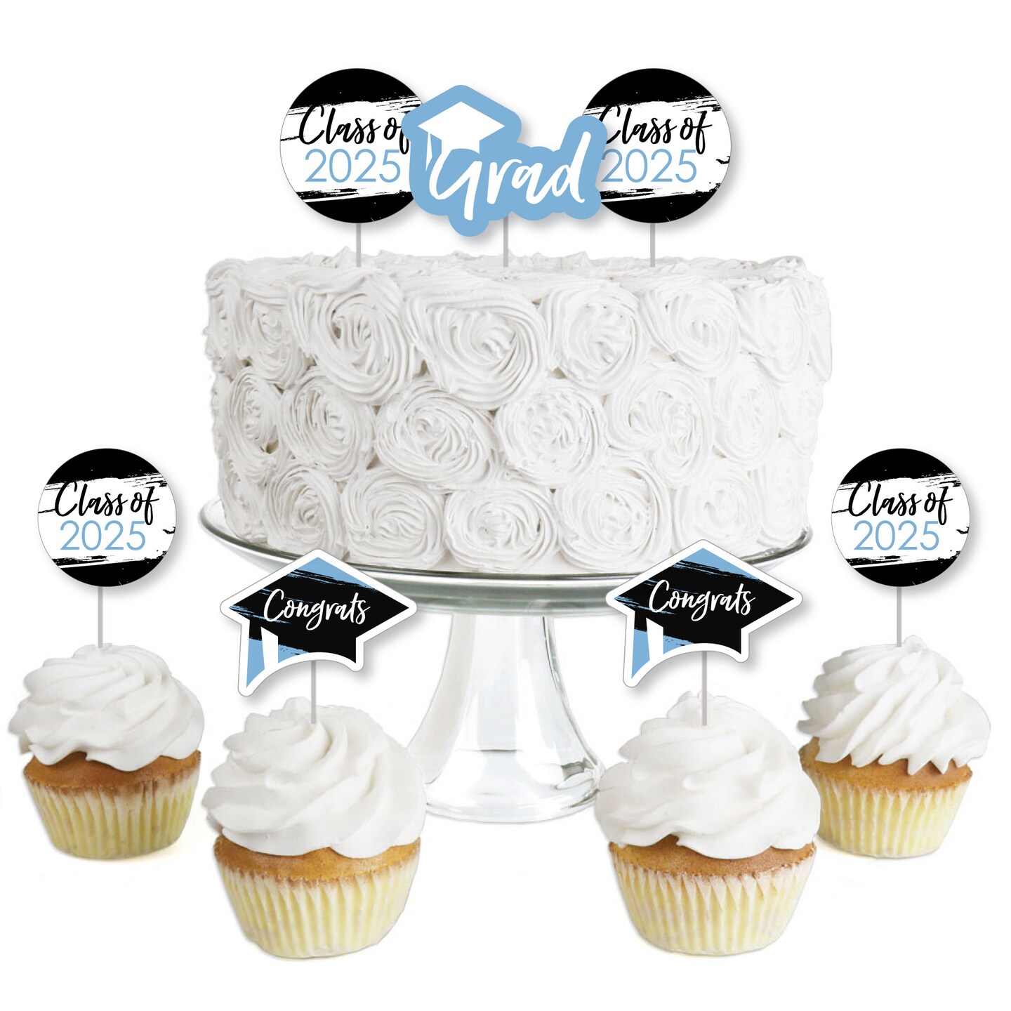 Big Dot of Happiness Light Blue 2025 Graduation Party - Dessert Cupcake Toppers - Clear Treat Picks - Set of 24