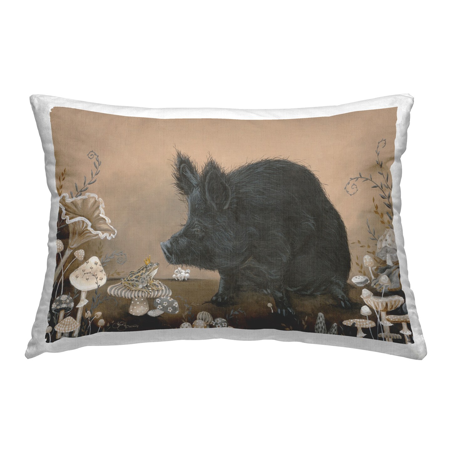 Pig &#x26; Frog with Crown Design by Hollihocks Art Throw Pillow 