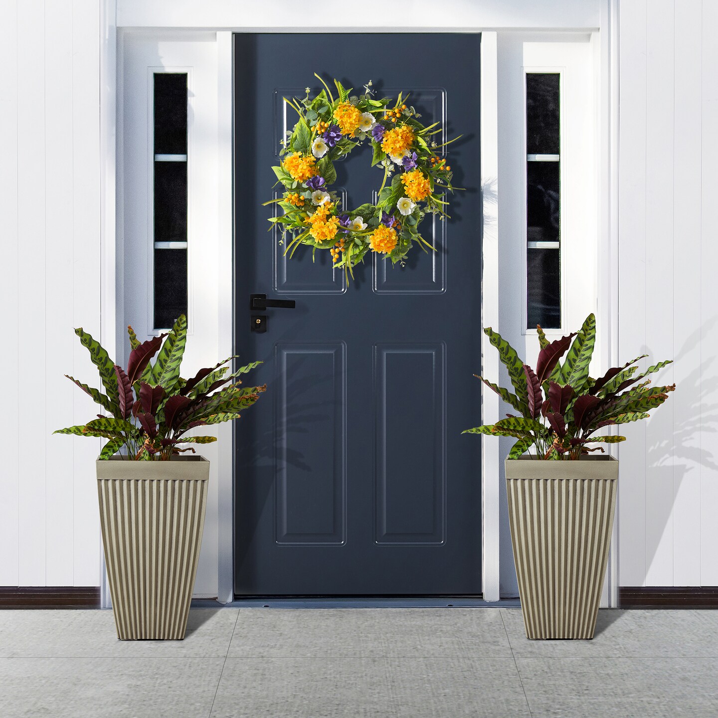 22.75&#x22;H Oversized Set of 2 Eco-Friendly PE and Stone Faux Fluted Textured Concrete Tall Planter