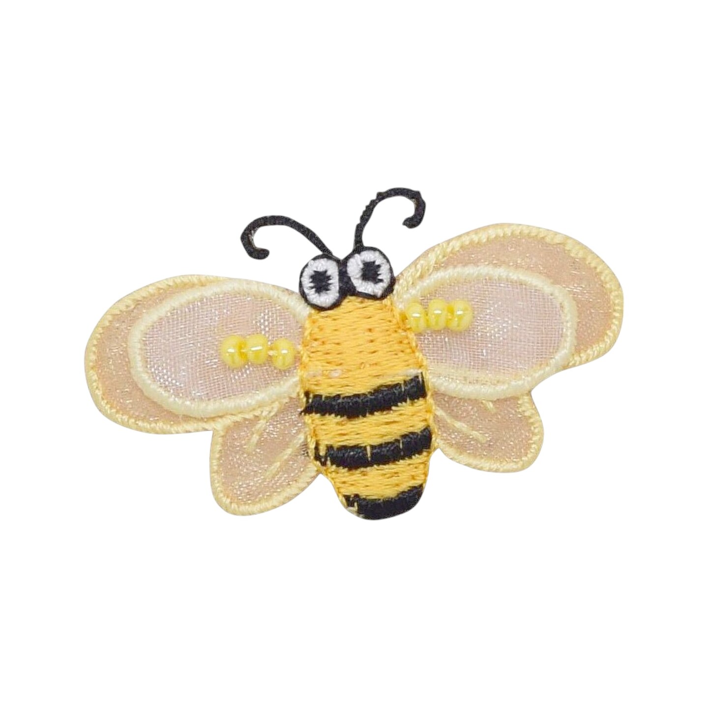 3D Bumble Bee, Beaded, Organza Layered Wings, Embroidered, Iron on Patch