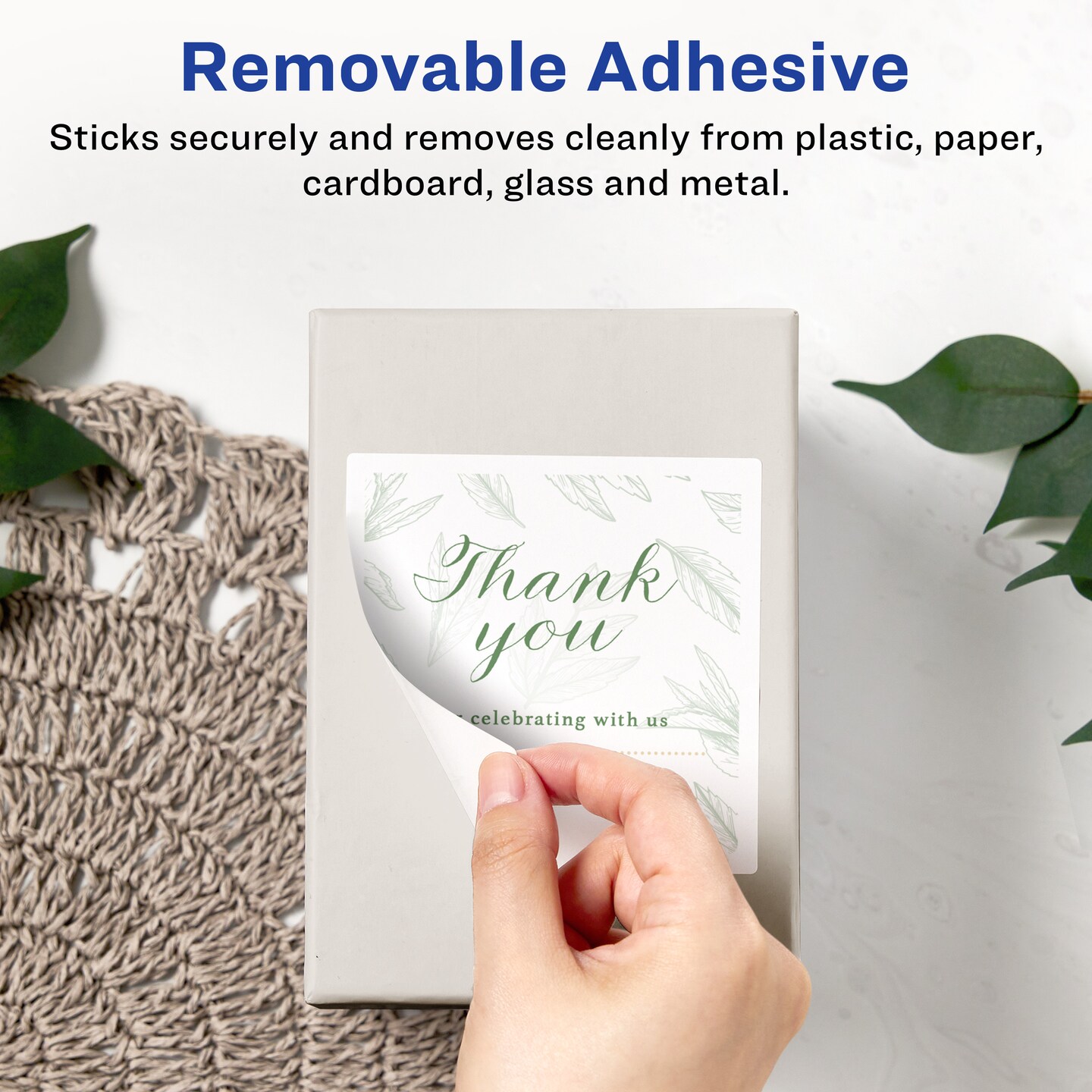 Avery Matte White Removable Square Labels with Sure Feed Technology, 4" x 4"