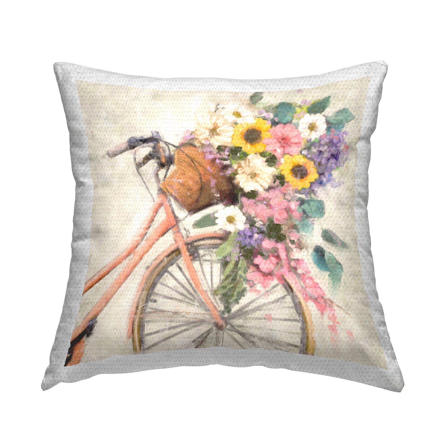 Flower Swathed Bicycle Outdoor Printed Pillow Design by Nina Blue, 18 x 7 x 18