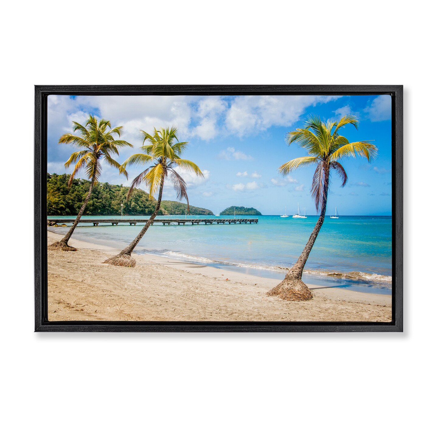 Stupell Industries Tropical Palm Tree Trio Framed Floater Canvas Wall Art Design by Mary Lou Johnson