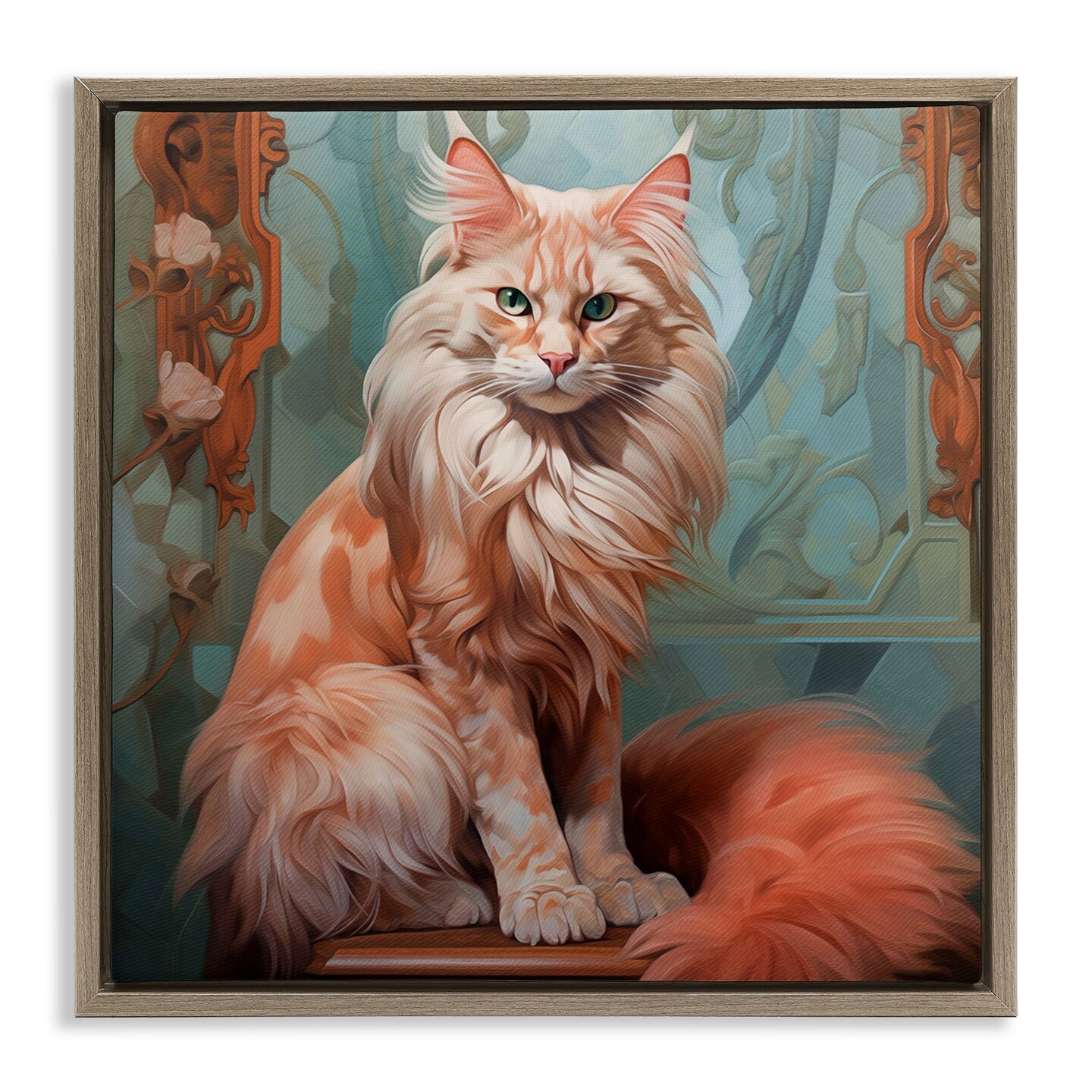 Stupell Industries Cat Nouveau Portrait Framed Floater Canvas Wall