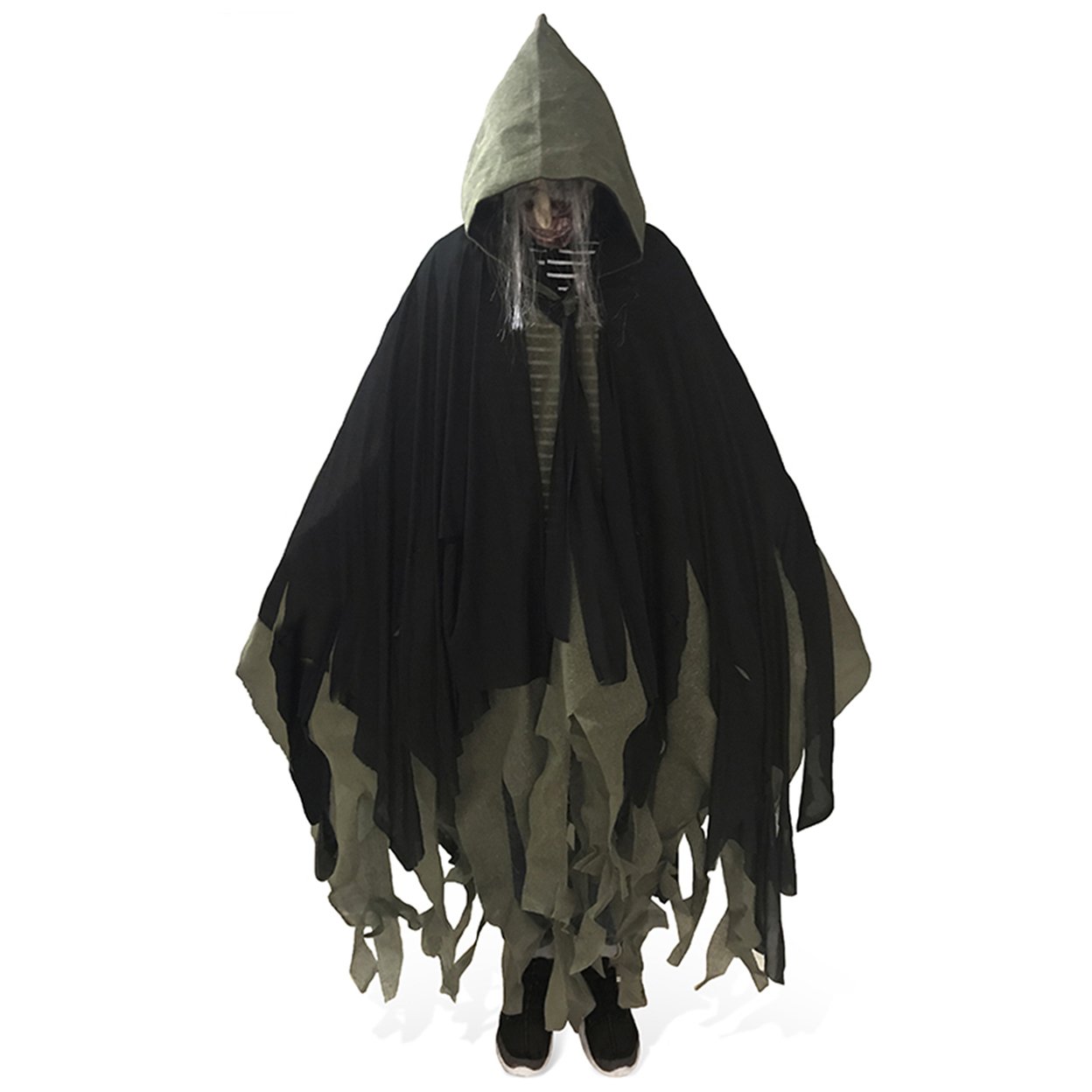 Halloween Cloak Hooded Cosplay Costume Long Wizard Cape With Irregular Mesh Haunted House Npc Props Halloween Party