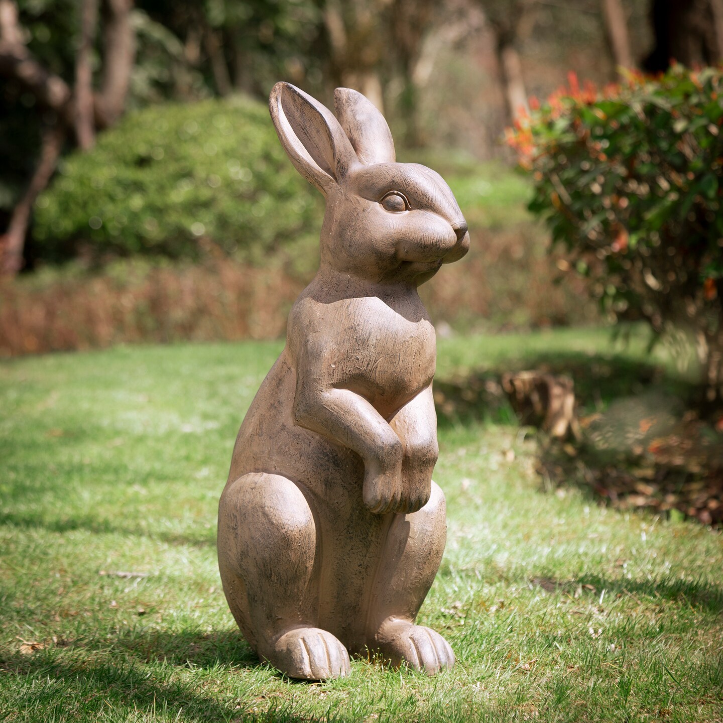 22.75&#x22;H MGO Bronze/White Standing Rabbit Statue
