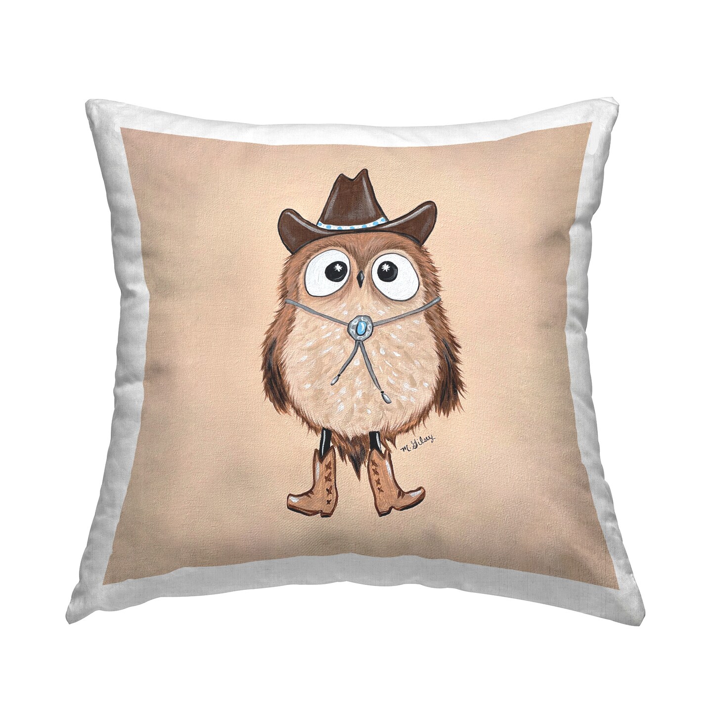 Western Cowboy Owl Design by Michelle Gilsey Throw Pillow 