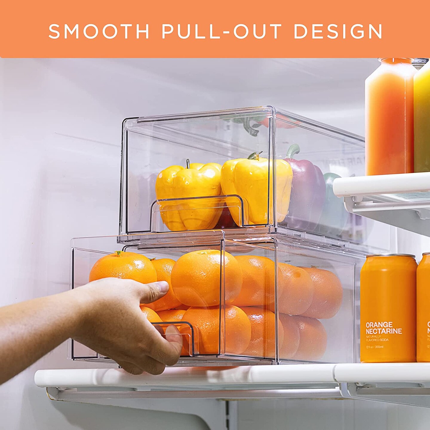 Sorbus Fridge Drawers - Clear Stackable Pull Out Organizer Bins - Food Storage Containers for Kitchen, Refrigerator, Freezer, Vanity Organization and Storage (4 Pack | Large)