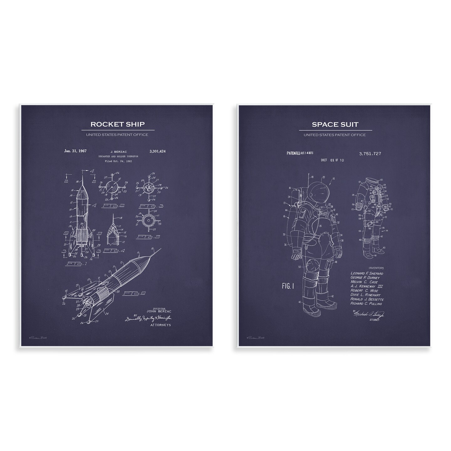 Stupell Industries Rocket Space Suit Diagram  2 pc Wall Plaque Art Set Design by Susan Ball