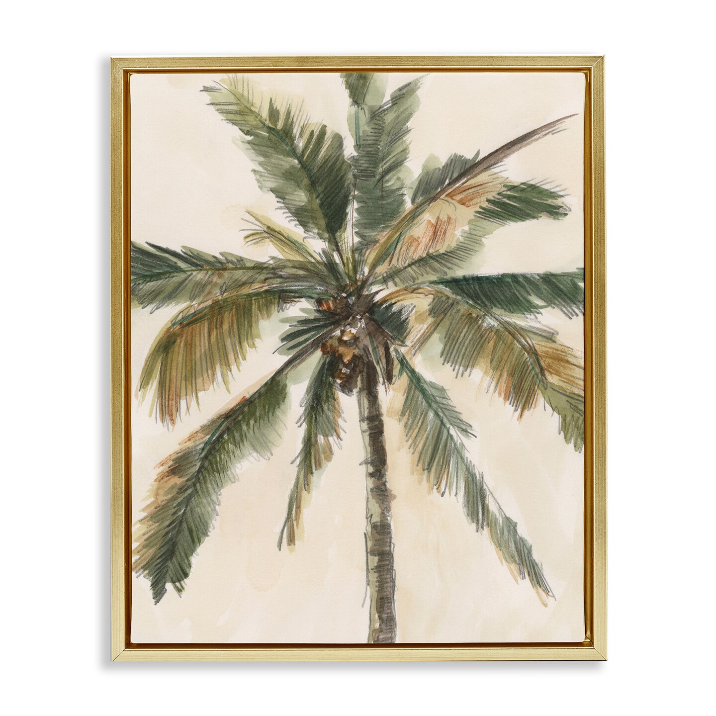 Stupell Industries Palm Tree on Beige Framed Floater Canvas Wall Art Design by Ethan Harper