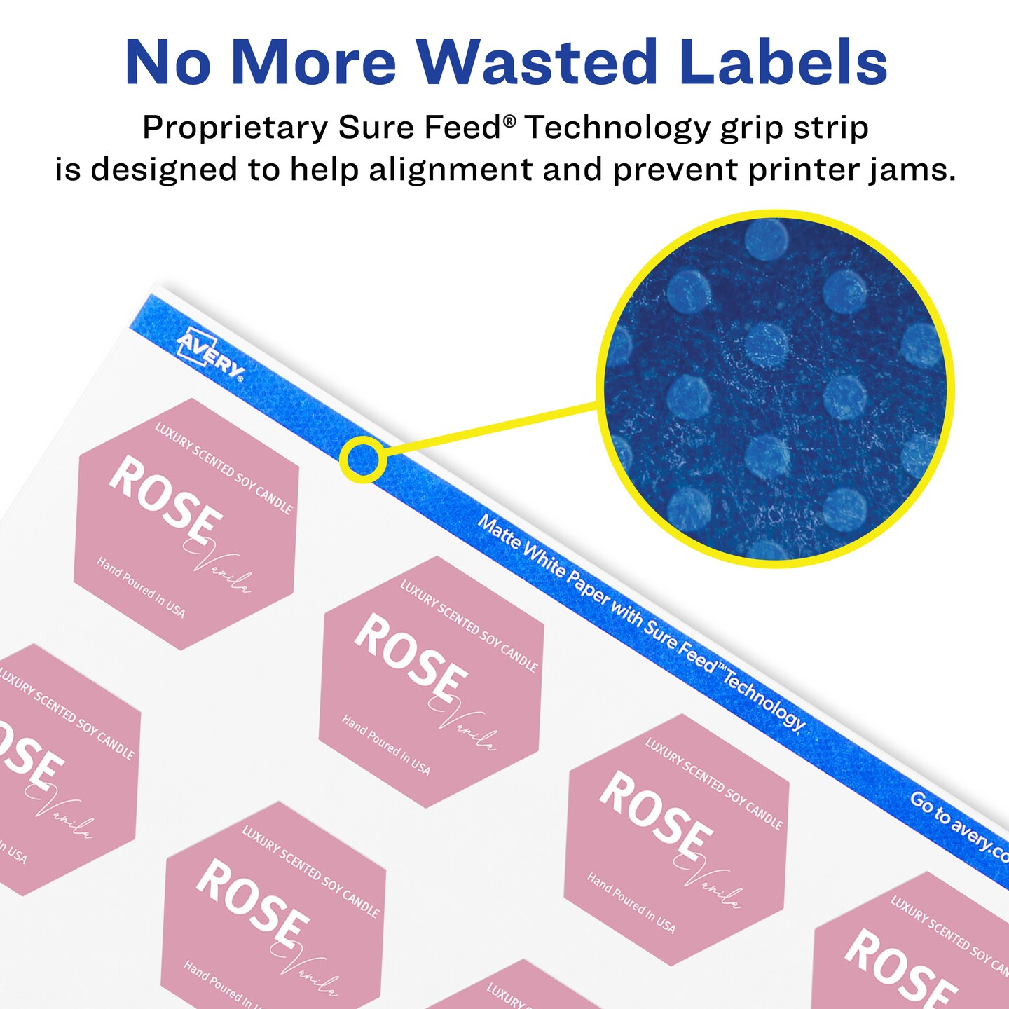 Avery Matte White Hexagon Labels with Sure Feed, 1-1/2&#x22; x 1-47/54&#x22;