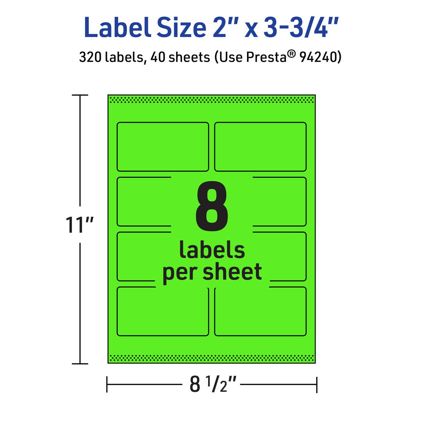 Avery Neon Green Paper Labels, 2&#x22; x 3.75&#x22; Rectangle
