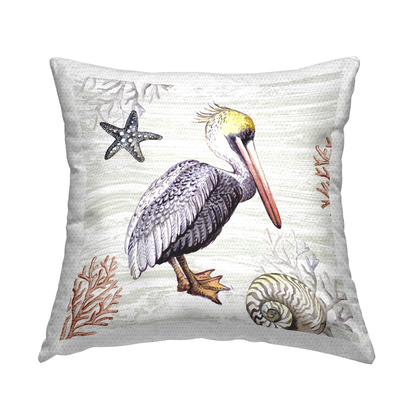 Beach Bird Pelican Outdoor Printed Pillow Design by Elena Vladykina, 18 x 7 x 18