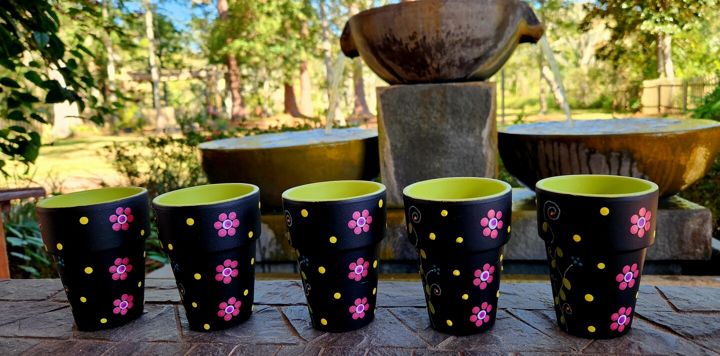 product name is Little Flower Pots | Set of Five | Colorful Planters | Succulent Planters | Herb Planters | Windowsill Planters | Small Herb Planters