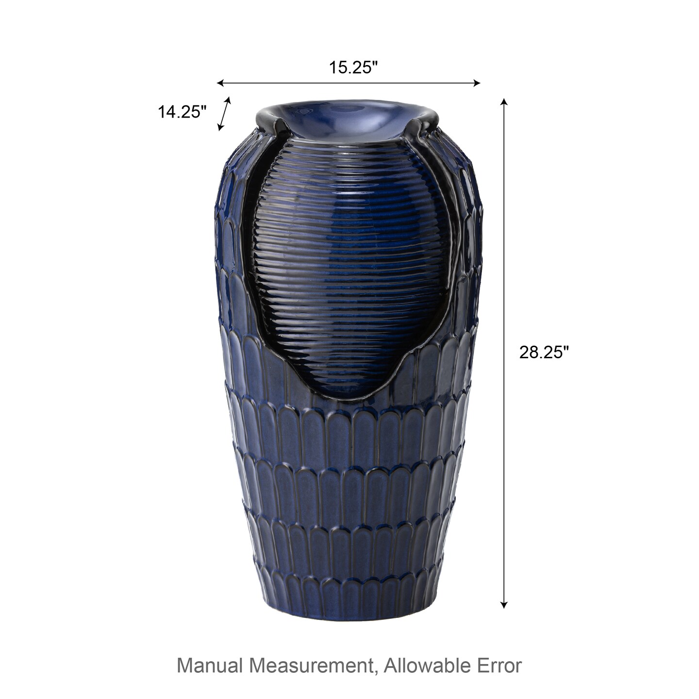 28.25&#x22;H Oversized Petals Textured Ceramic Jar Outdoor Floor Fountain with Pump and LED Light