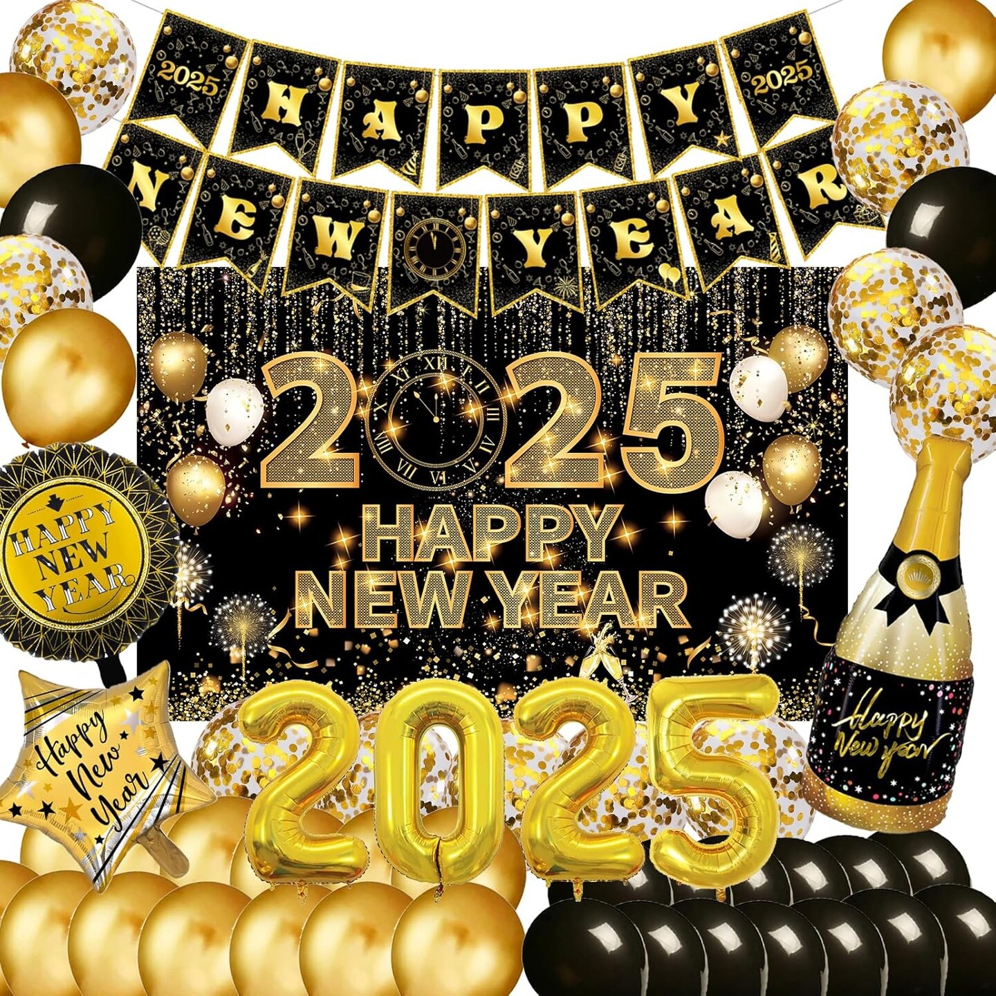 New Years Eve Party Supplies 2024 with happy New Year Banner,Backdrop,Balloons,for New Year Party Decorations