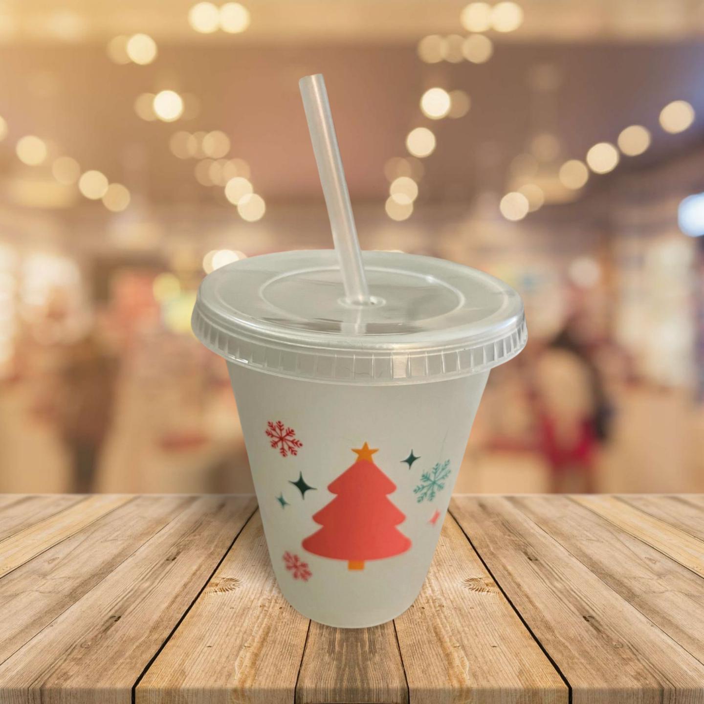 16 oz Clear Plastic Cup with Lid and Straw Christmas tree | MakerPlace by  Michaels