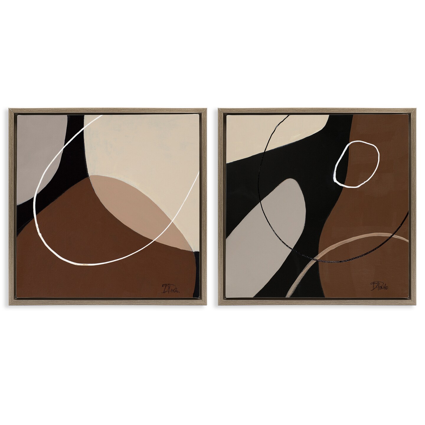 Stupell Industries Classic Abstract Neutral Shape 2 pc Framed Floater Canvas Wall Art Set Design by Patricia Pinto