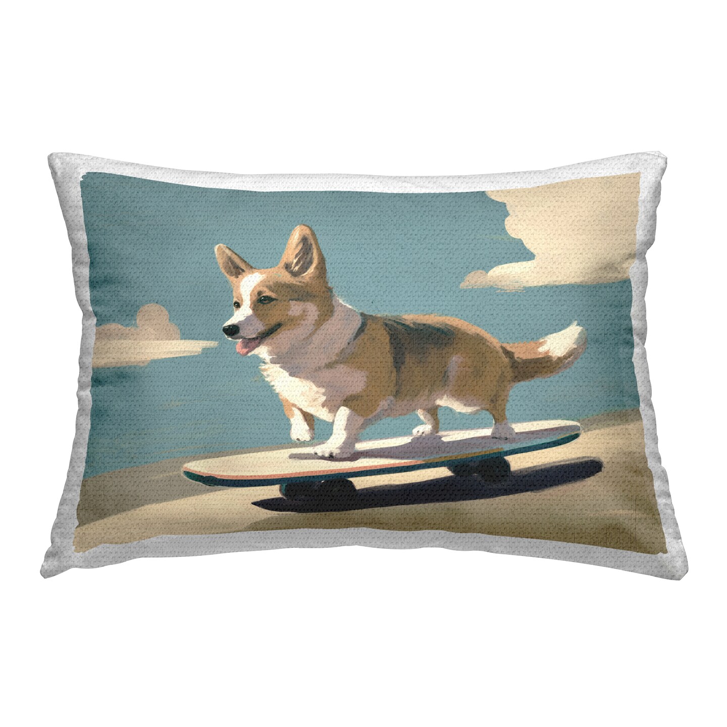 Skateboarding Corgi Dog Outdoor Printed Pillow Design by Svetlana Aleynikova, 14 x 7 x 20