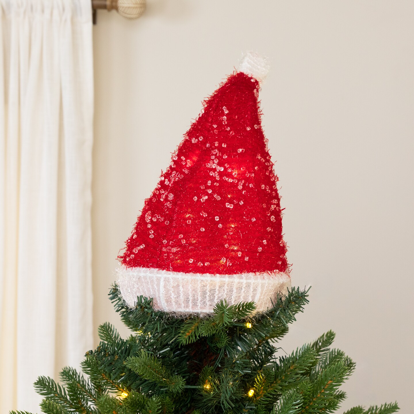 Northlight 12.25&#x22; Lighted Santa Hat Christmas Tree Topper, Clear Lights