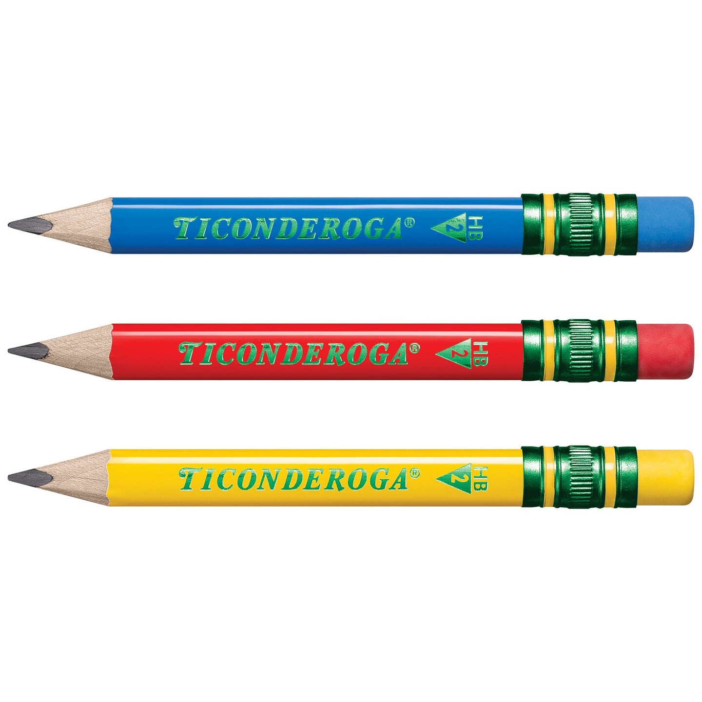 My First&#xAE; Short Wooden Pencils, Large Triangle Barrel, Sharpened, #2 HB Soft, With Eraser, Primary Colors, 12 Per Pack, 2 Packs