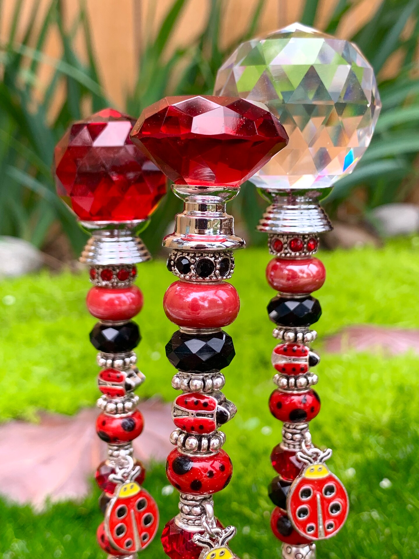 Ladybug Garden Stake with BONUS Ladybug Magnet - Beaded Fairy
