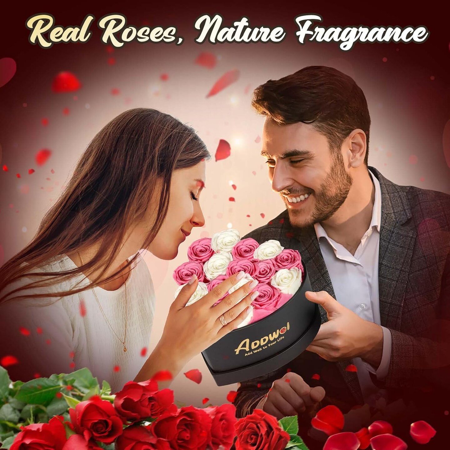 Romantic Preserved Roses Bouquet for Her,Valentine&#x27;s Day, Anniversary, Birthday Flower Gifts for Women, 16-Pieces Eternal Roses with Natural Fragrance in Heart-Shape Box for Wife Girlfriend Mom