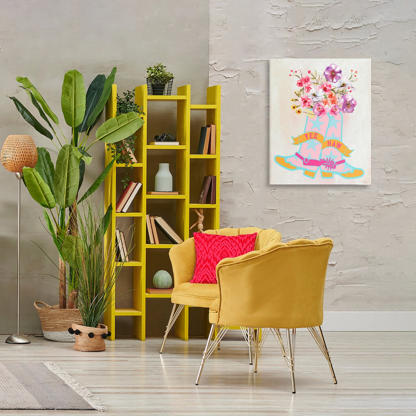Stupell Industries Yee Haw Floral Cowgirl Canvas Wall Art Design by Stella Chang
