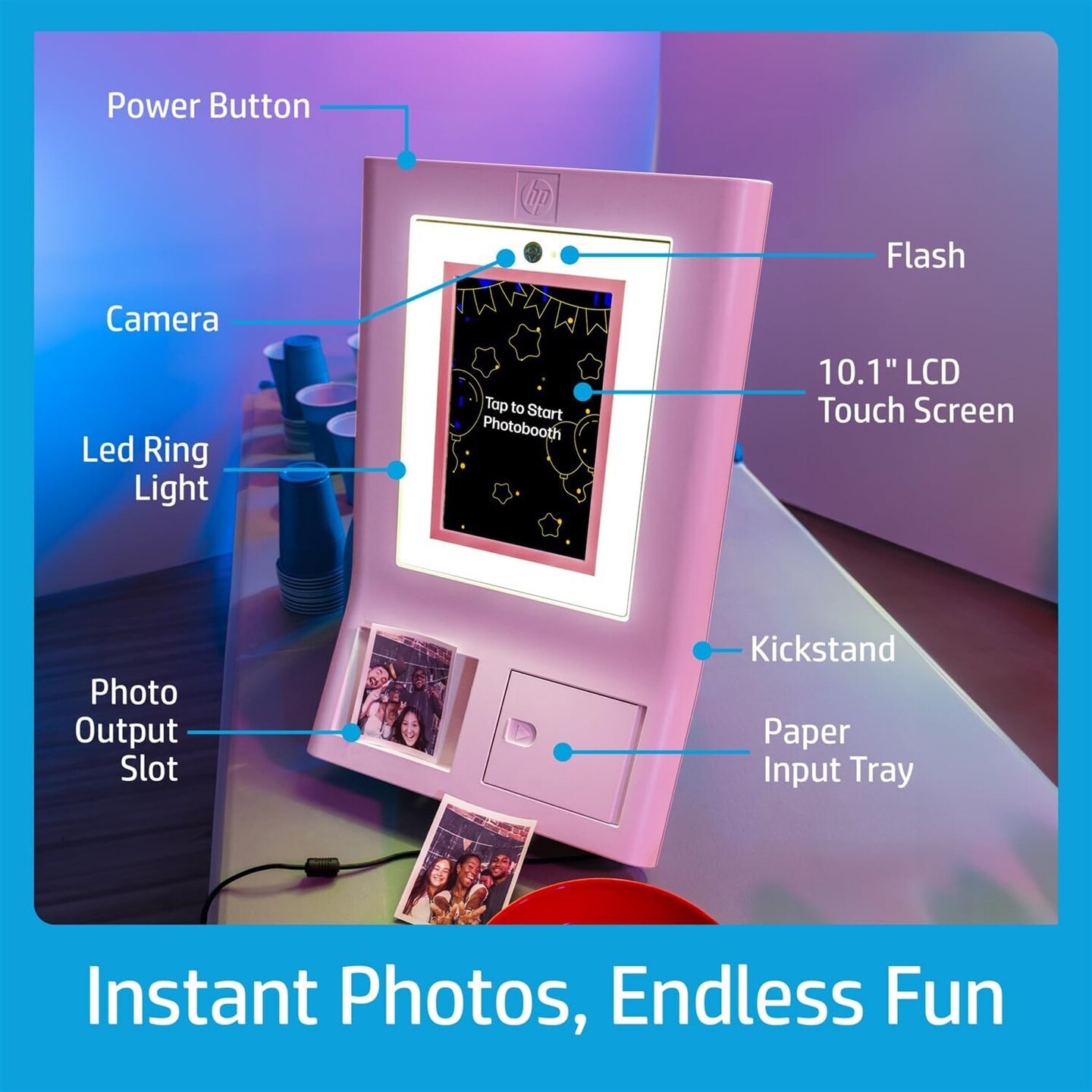 HP Sprocket Photobooth 3x4 Photo Printer Bundle with Zink Paper (100 Sheets) &#x26; Carrying Case