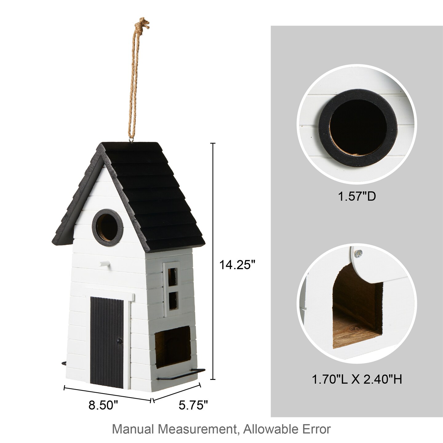 14.25"H Modern Functional and Decorative Solid Wood White Outdoor Garden Birdhouse