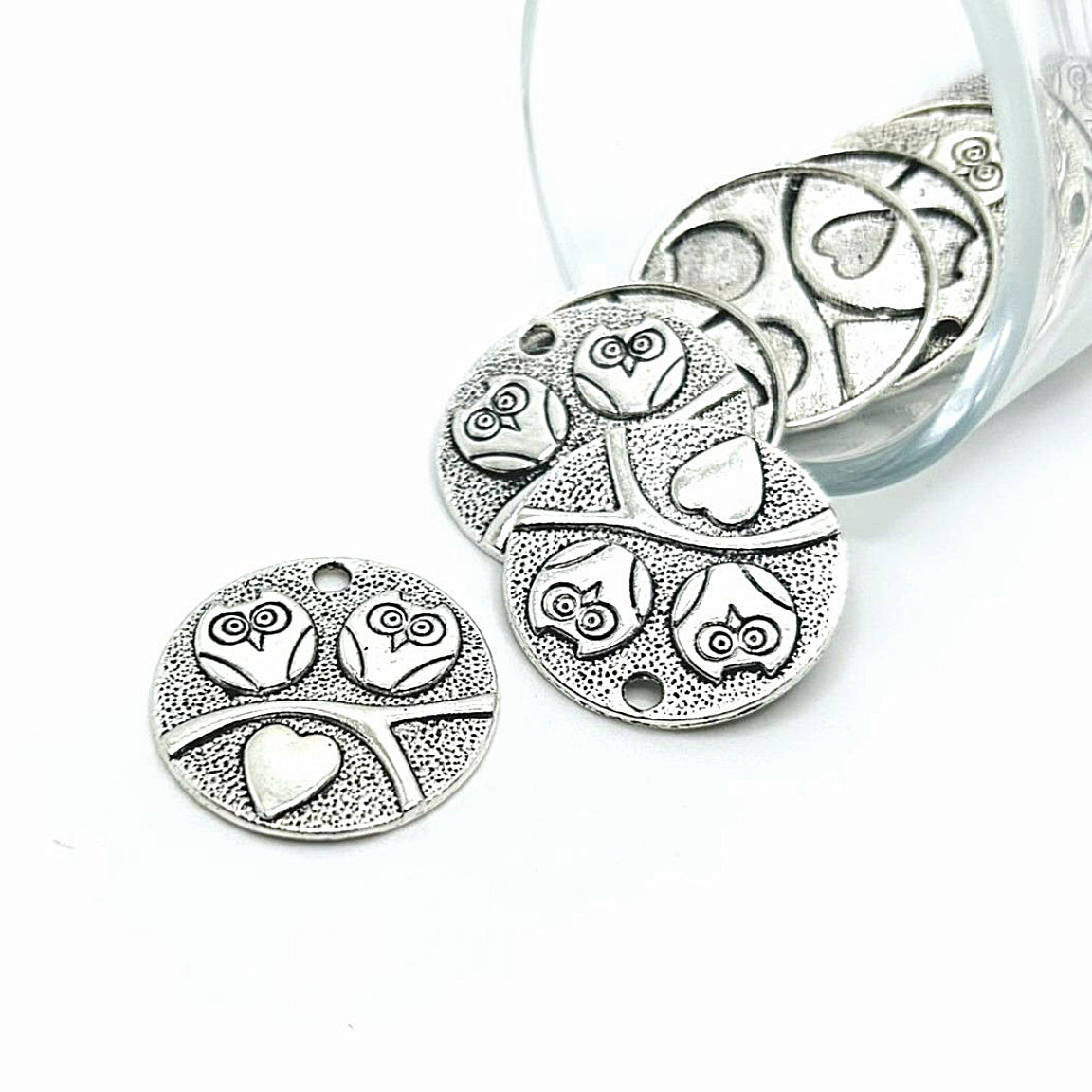 4, 20 or 50 Pieces: Silver Love Bird Owl Charms
