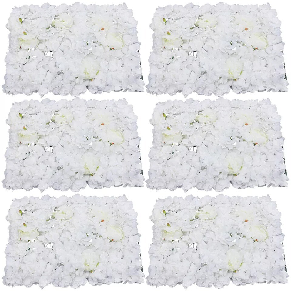 6Pcs Artificial Hydrangea Flower Wall Panels Wedding Party Decor White 60cm*40cm