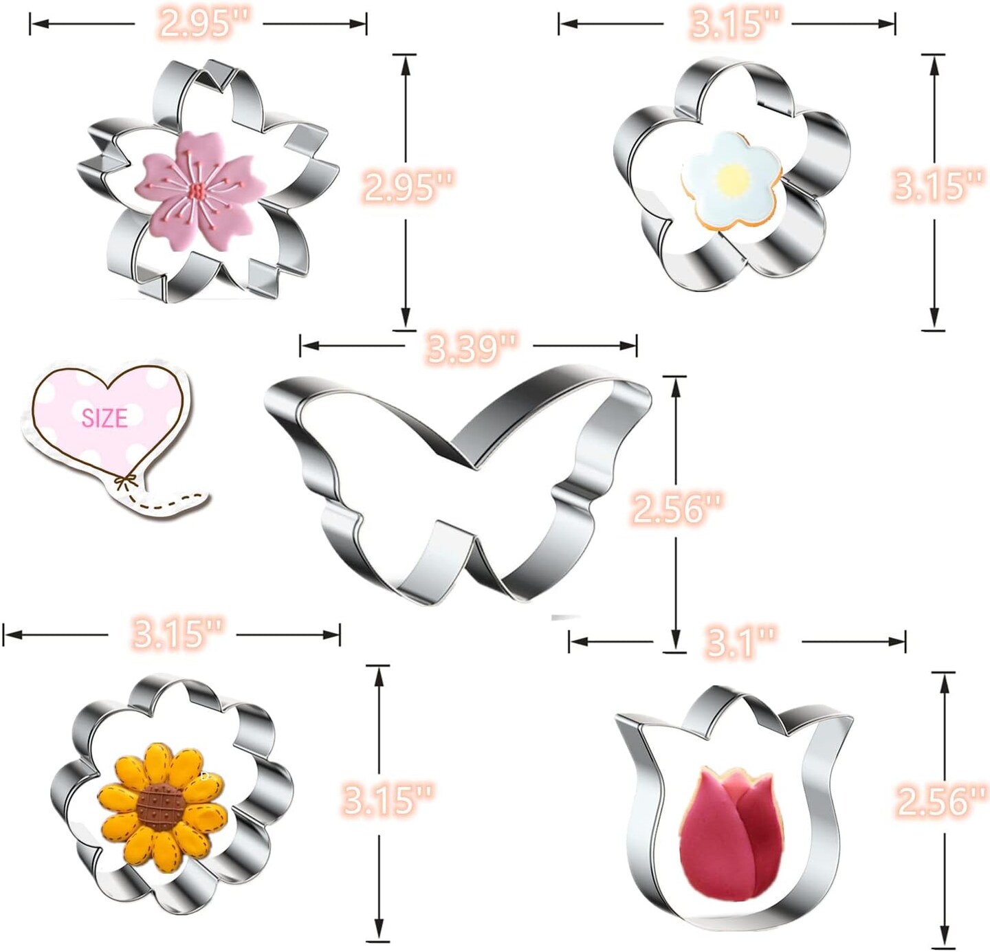 Spring & Summer Flower Cookie Cutters Set Rose Sunflower Tulip Daisy Butterfly Stainless Steel