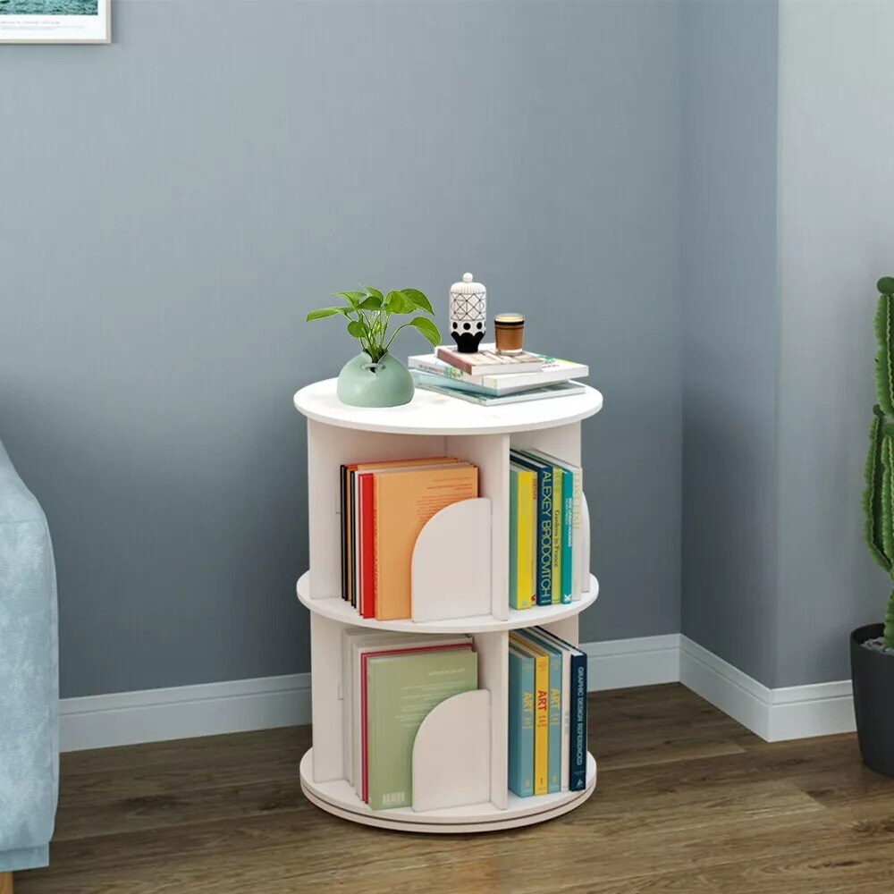 Rotating Bookshelf 360 Display 2 Tier Floor Standing Bookcase Storage Rack