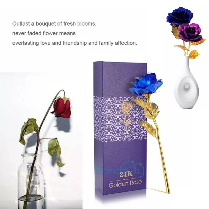 Gold Plated Blue Rose Flower 24K Gold foil For Valentine&#x27;s Day Gift Luxury Gift