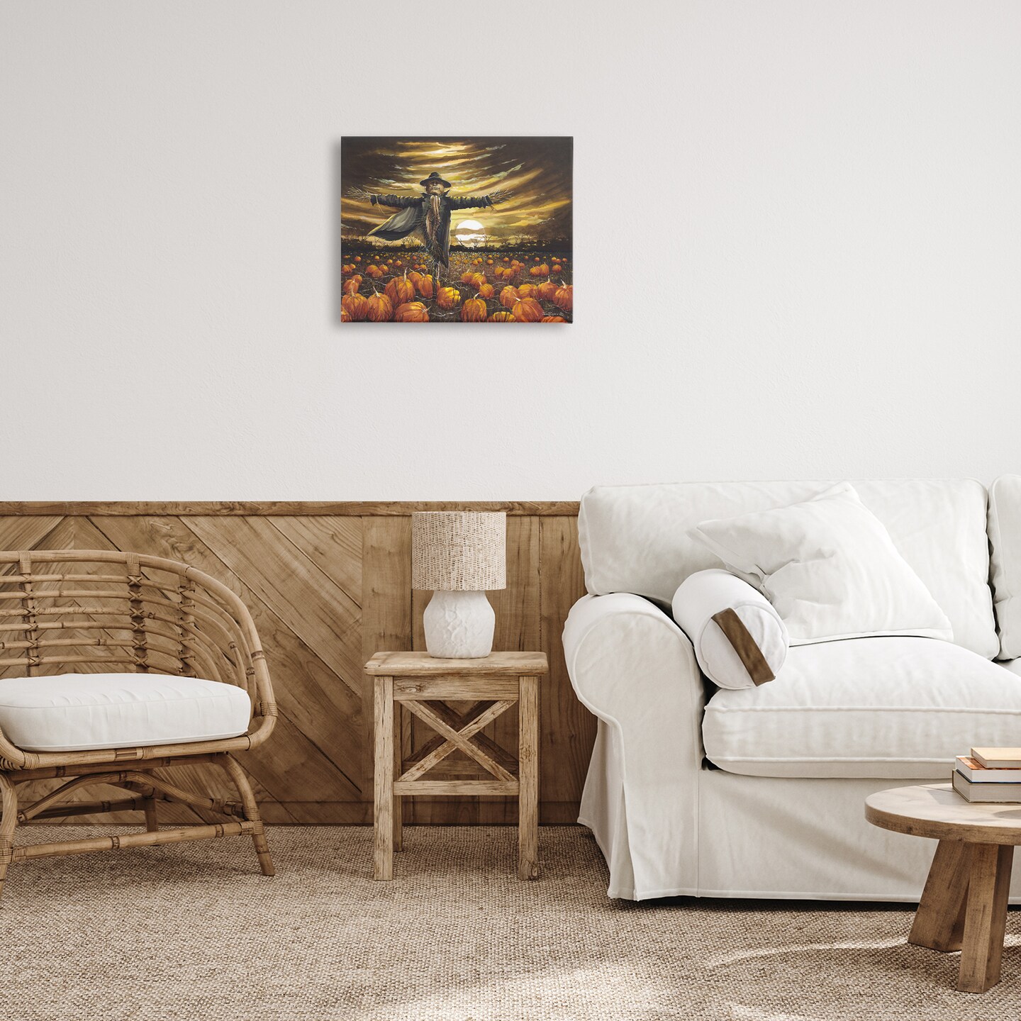 Stupell Industries Scarecrow in Pumpkin Field Canvas Wall Art Design by John Rossini