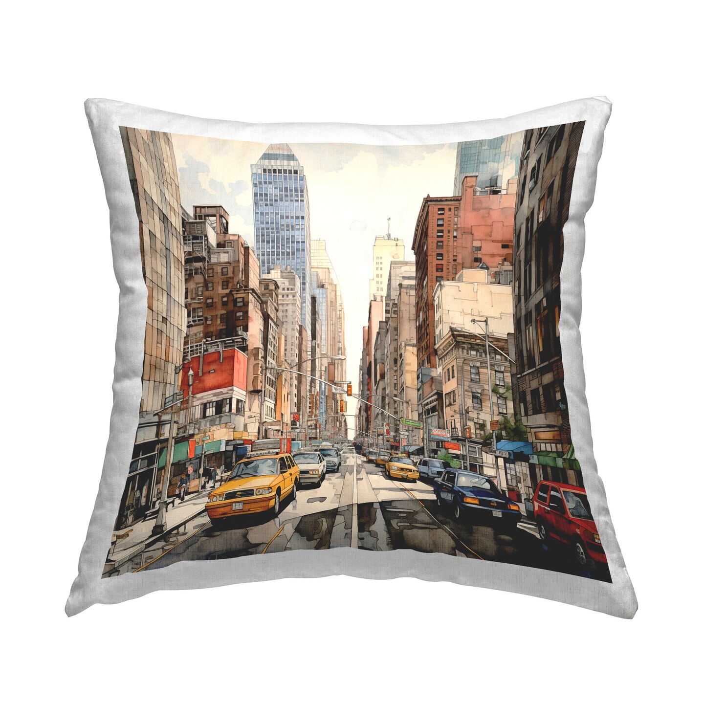 Busy Metropolis Scene Design by RB Throw Pillow 