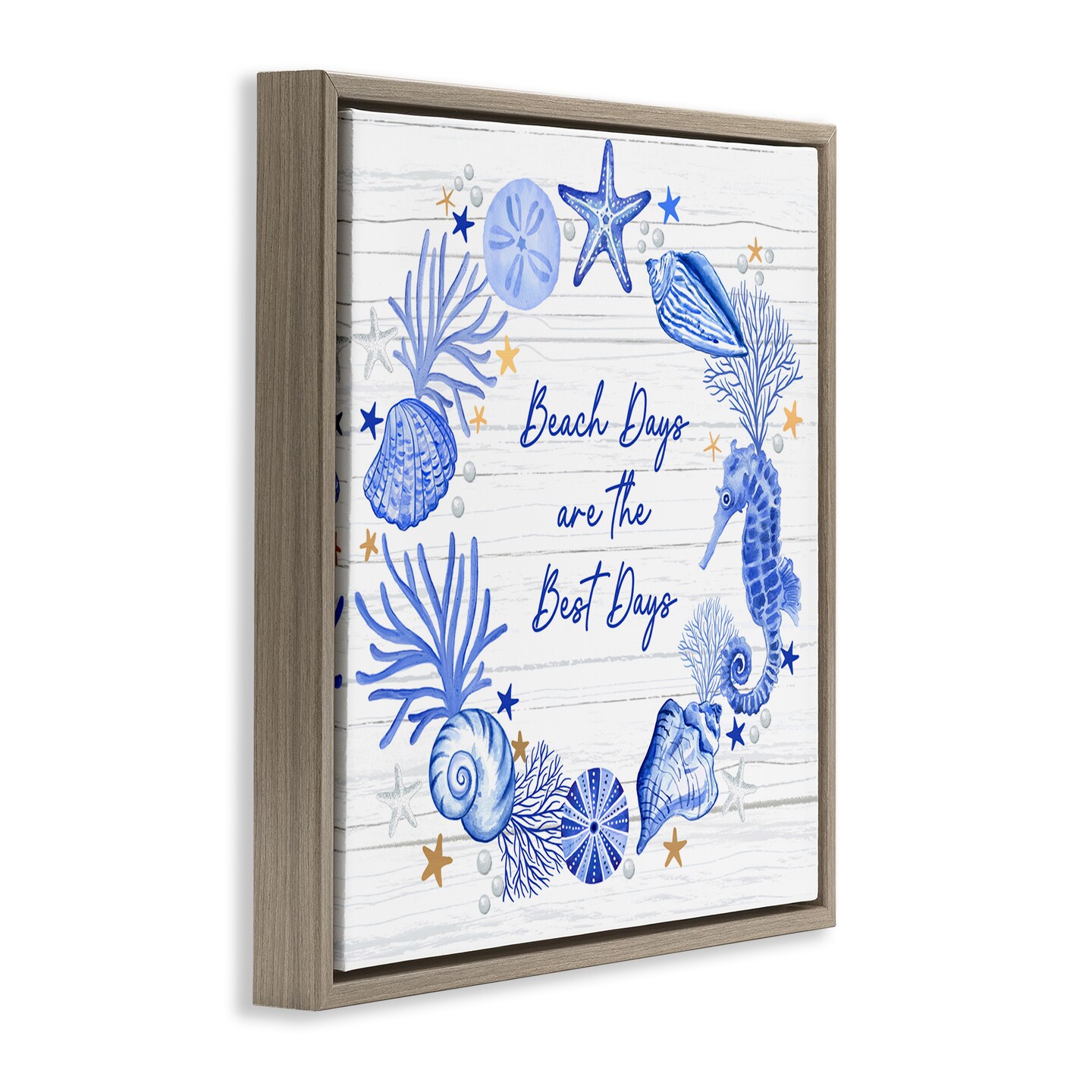 Stupell Industries Beach Days Best Wreath Framed Floater Canvas Wall Art Design by Sharon Lee