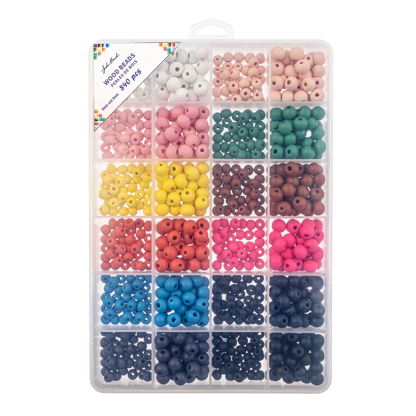 John Bead 840-Piece Assorted Wood Bead Jewelry Making Beads Box