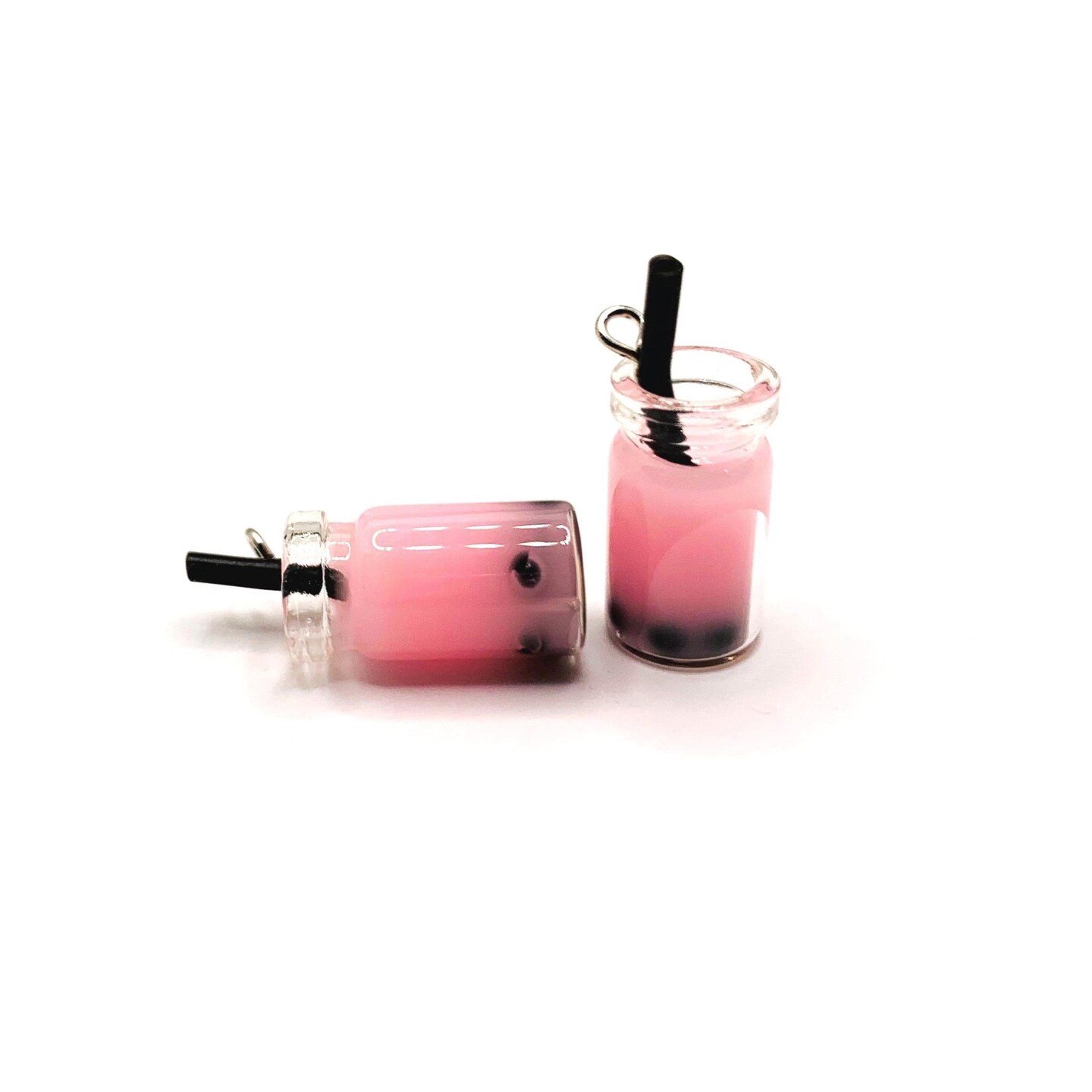 4 or 12 Pieces: Pink Boba Milk Tea 3D Charms