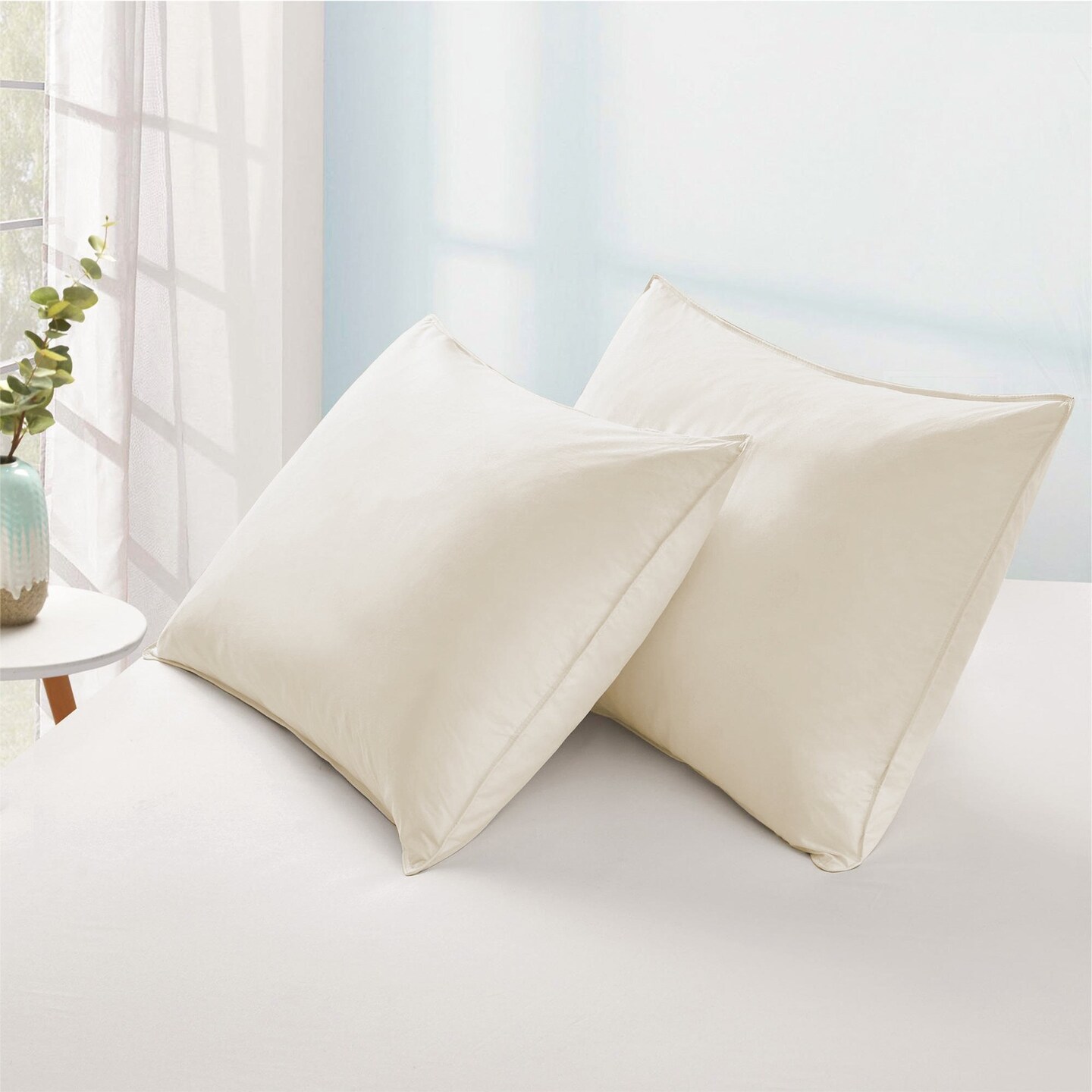 Peace Nest 2 Pack Goose Feather Pillows Medium Firm Cotton Cover