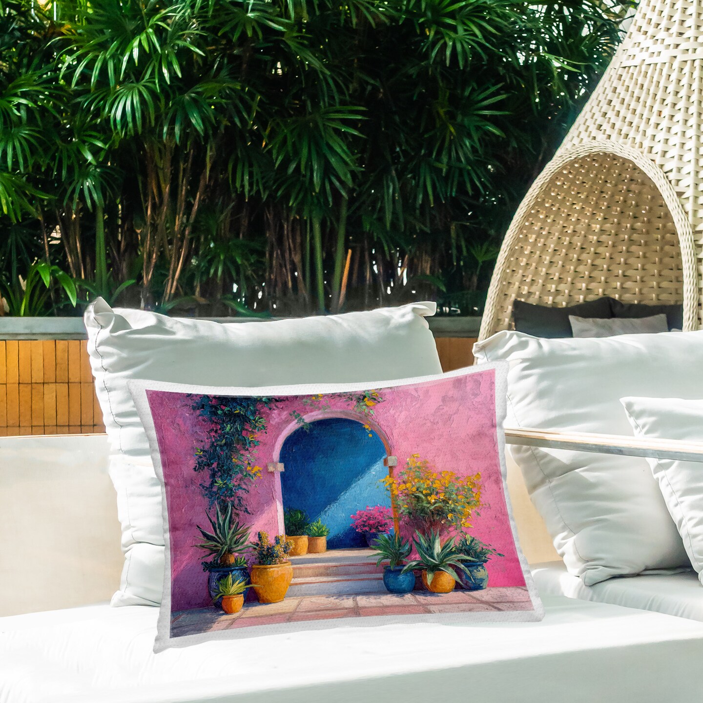 Floral Arched Doorway Design by Imagine It Images Outdoor Printed Pillow
