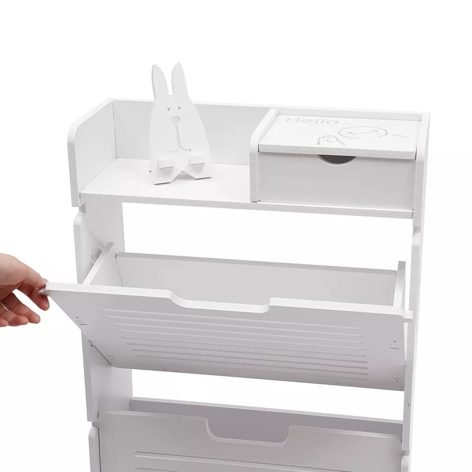 White Modern Shoe Rack PVC Shoe Storage Cabinet Tipping Bucket Storage Stand