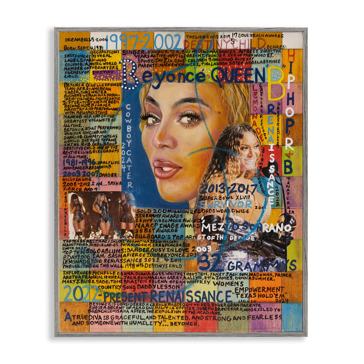 Stupell Industries Beyonce Musician Collage Framed Giclee Wall Art Design by Sabin
