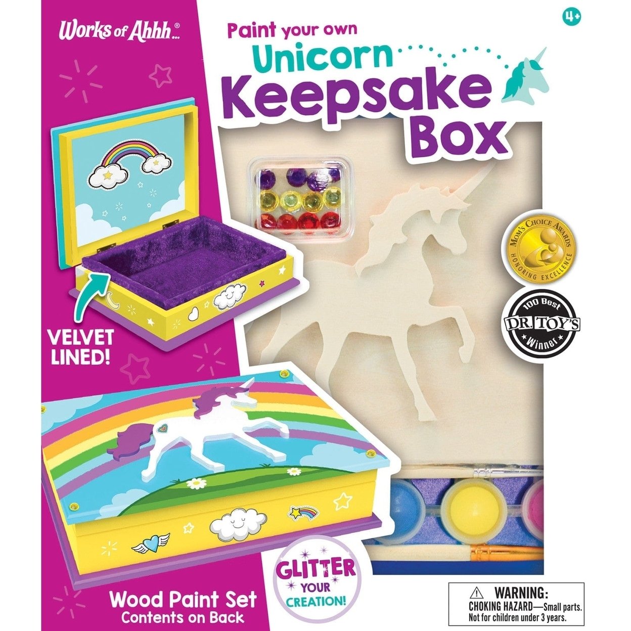 Unicorn Keepsake Box Wood Craft Paint Kit With Gems Stickers Glitter Guide