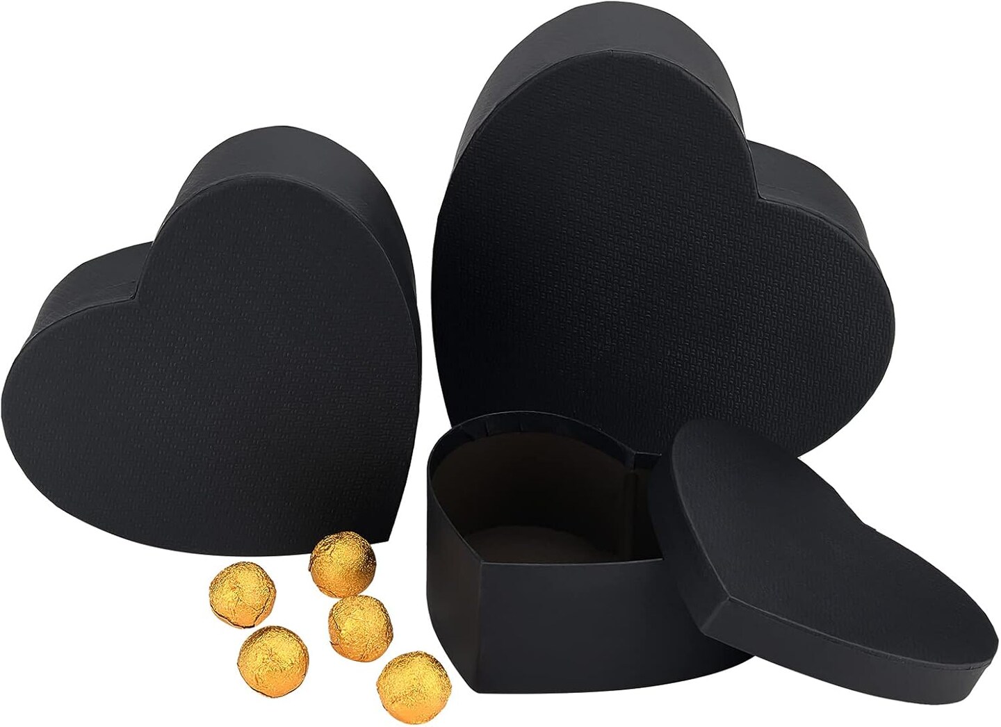 3 Set Heart Shape Present Boxes, Black Decorative Gifting Box