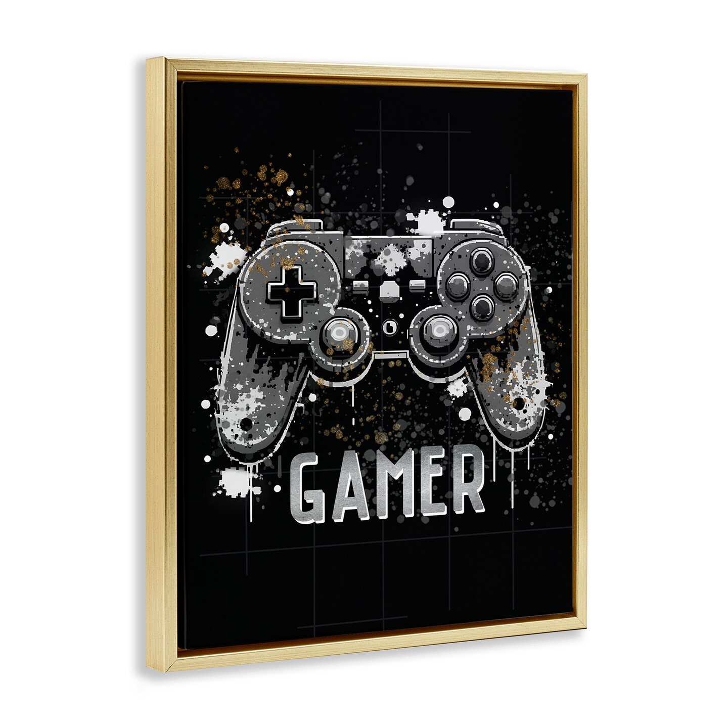Stupell Industries Gamer with Modern Splash Framed Floater Canvas Wall Art Design by Kim Allen