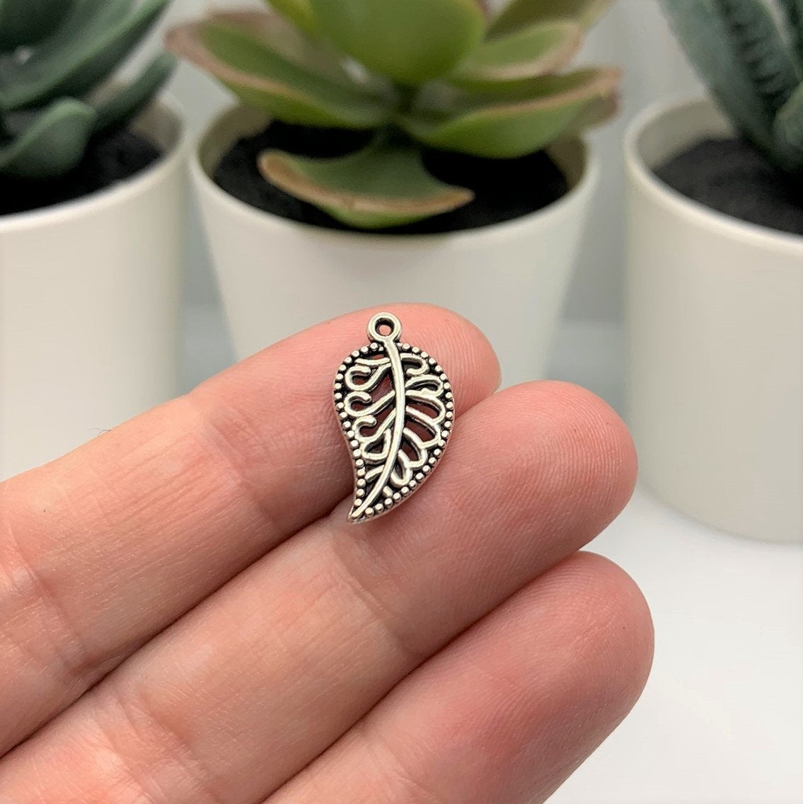 4, 20 or 50 Pieces: Small Scrolled Silver Leaf Charms